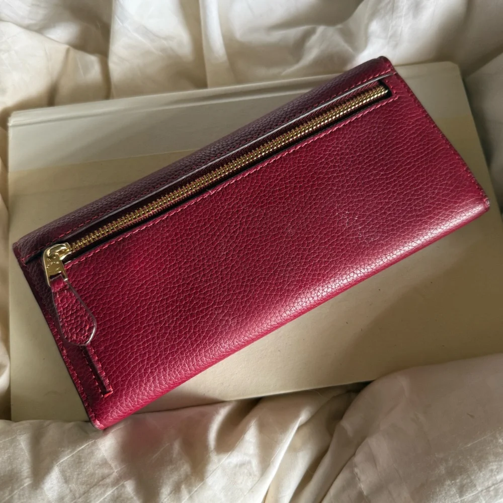 Coach Burgundy Red Pebbled Leather Trifold Wallet - Picture 2 of 9